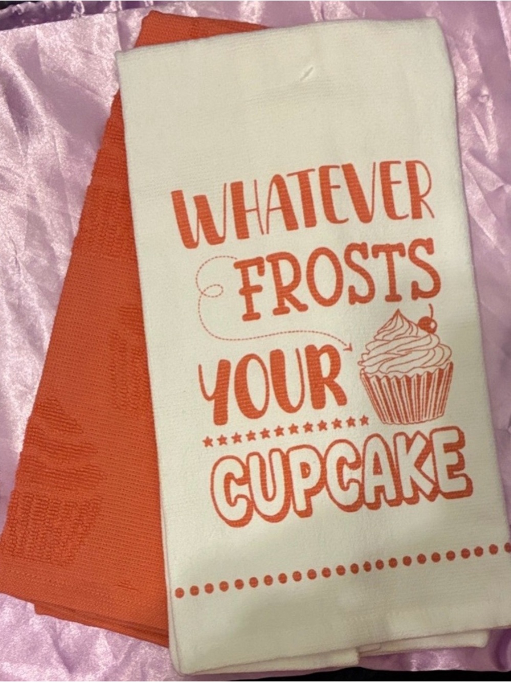 White & Orange 'Whatever Frosts Your Cupcake' Kitchen Towel Set